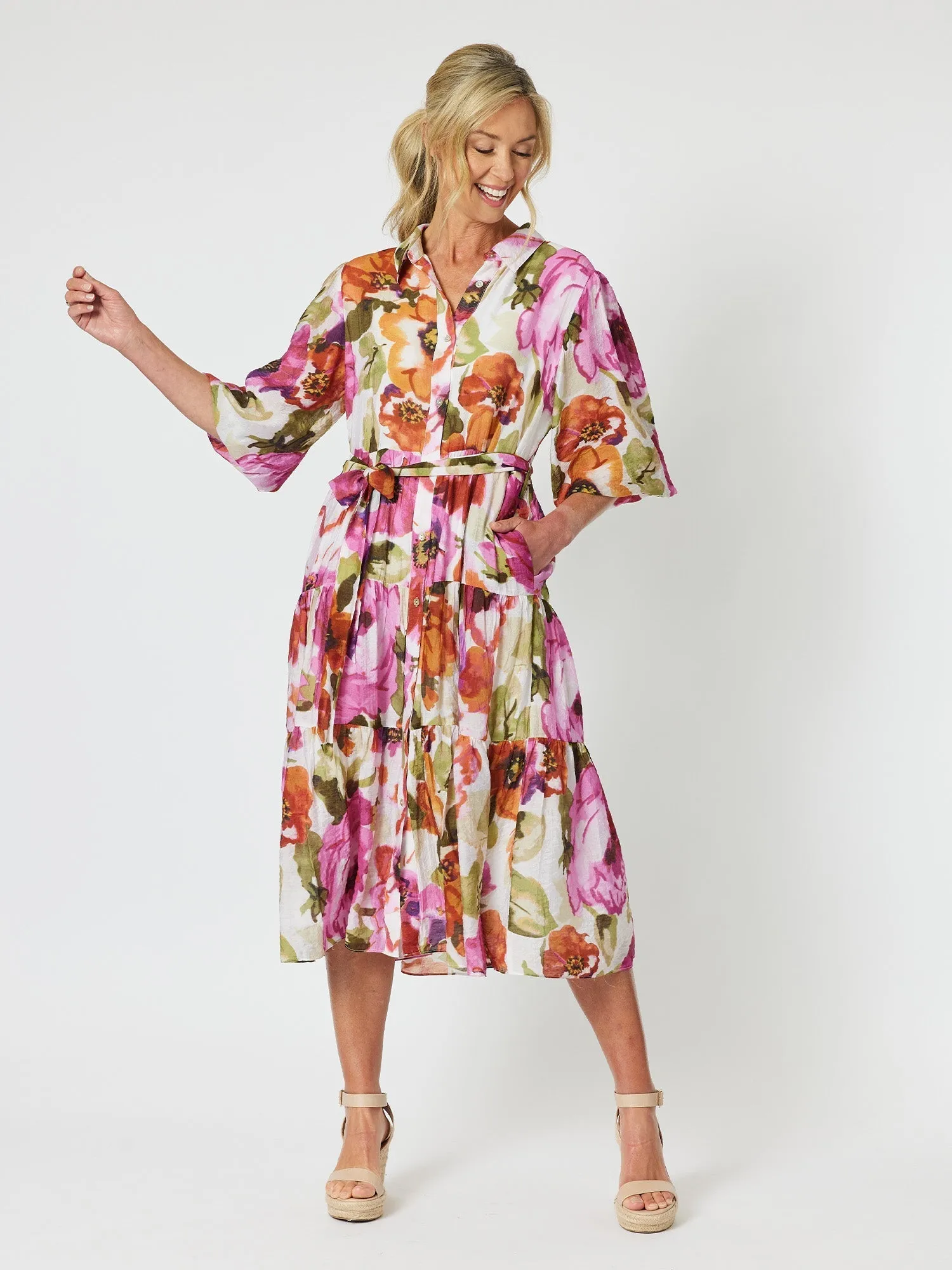 Gordon Smith Maui Floral Dress Berry sold by Shine On