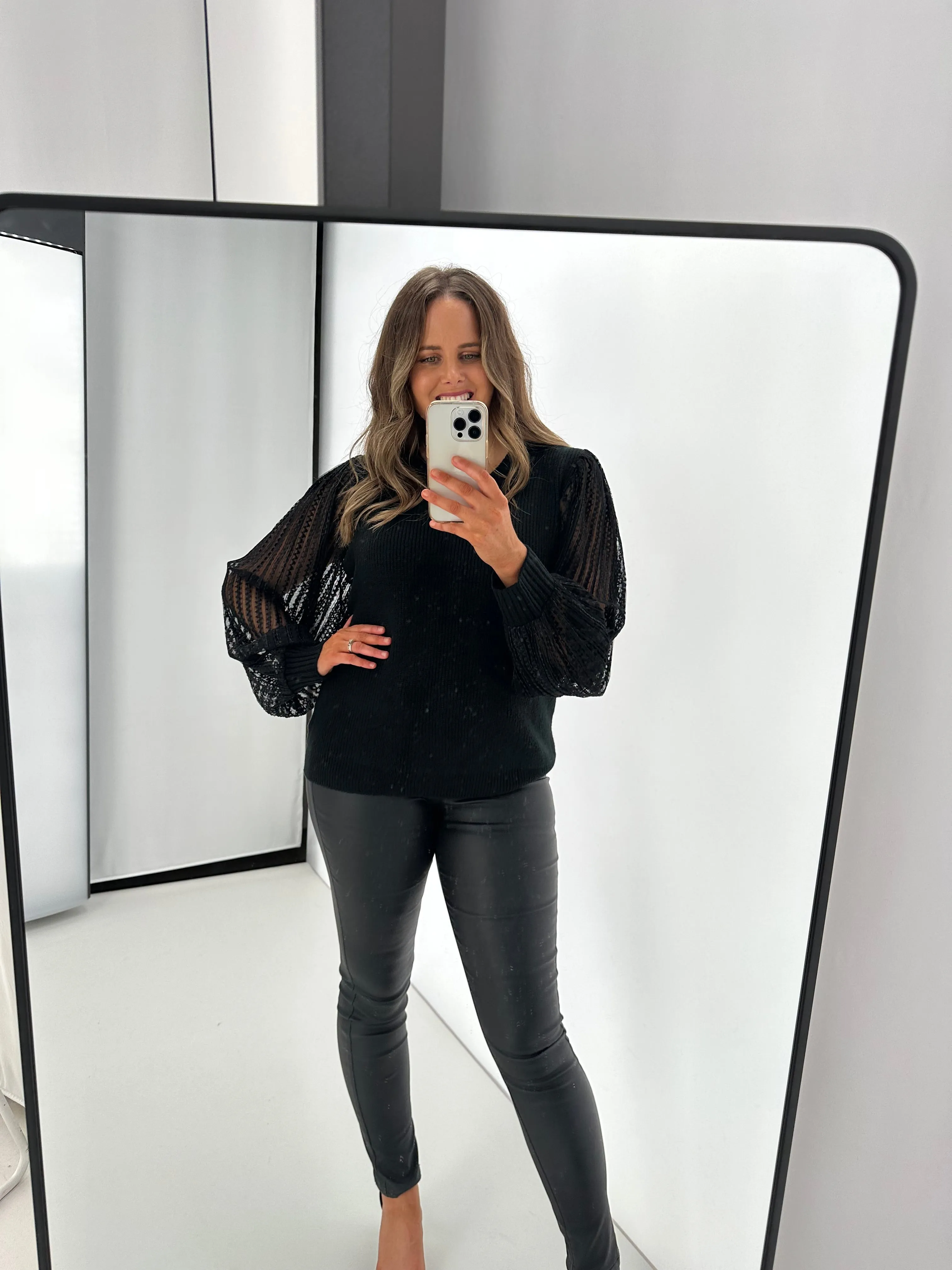 Shine On Label Odell Knit Zig Zag Mesh Sleeve Top Black sold by Shine On product image thumbnail 3