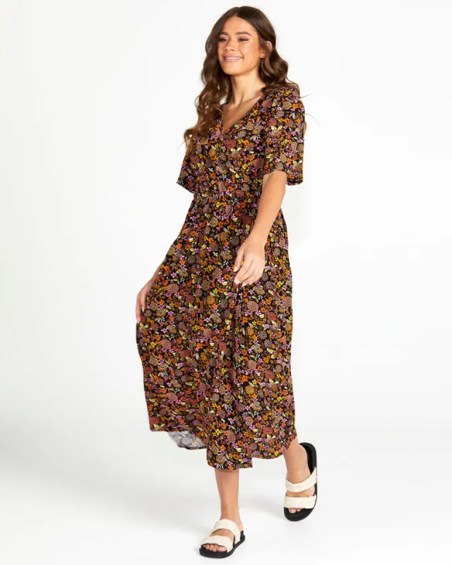 Sass Lilith Midi Wrap Dress Black Floral sold by Shine On