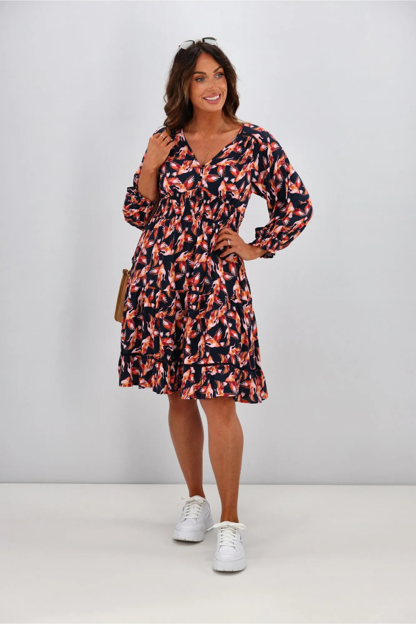 Sunday Boho Ada Dress Bird Print Navy sold by Shine On product image thumbnail 4