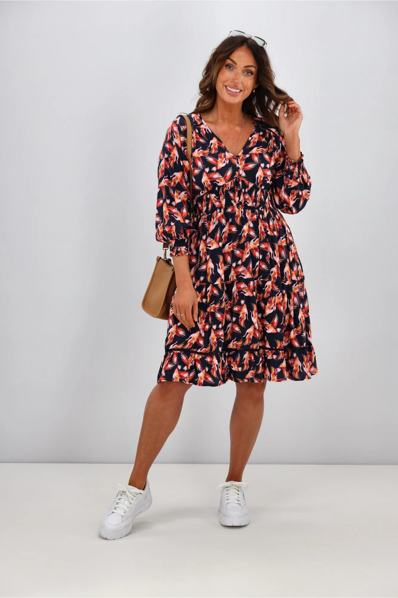 Sunday Boho Ada Dress Bird Print Navy sold by Shine On product image thumbnail 3