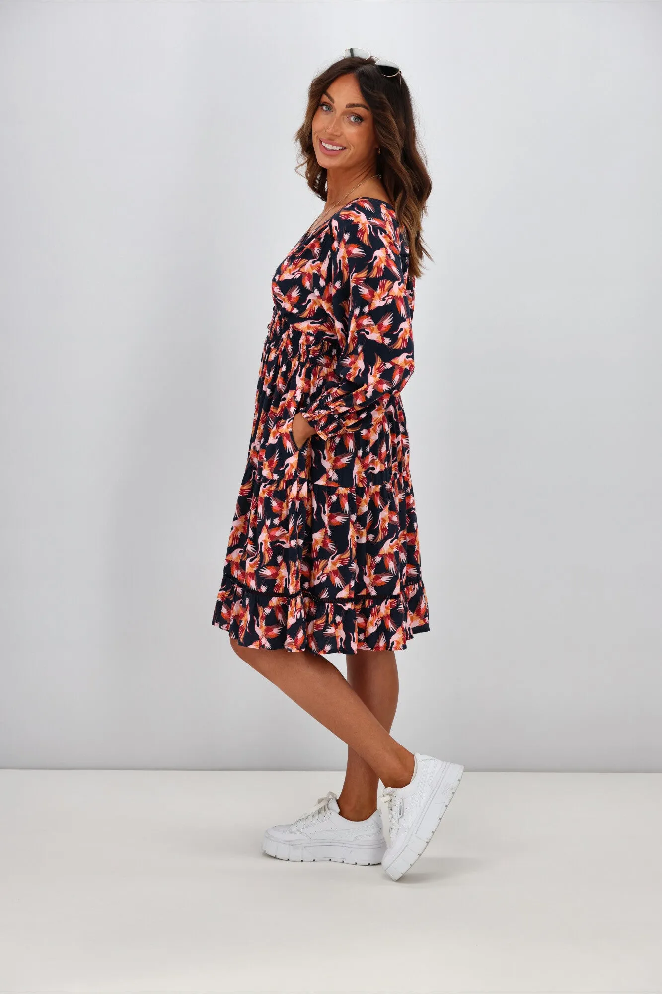 Sunday Boho Ada Dress Bird Print Navy sold by Shine On product image thumbnail 5