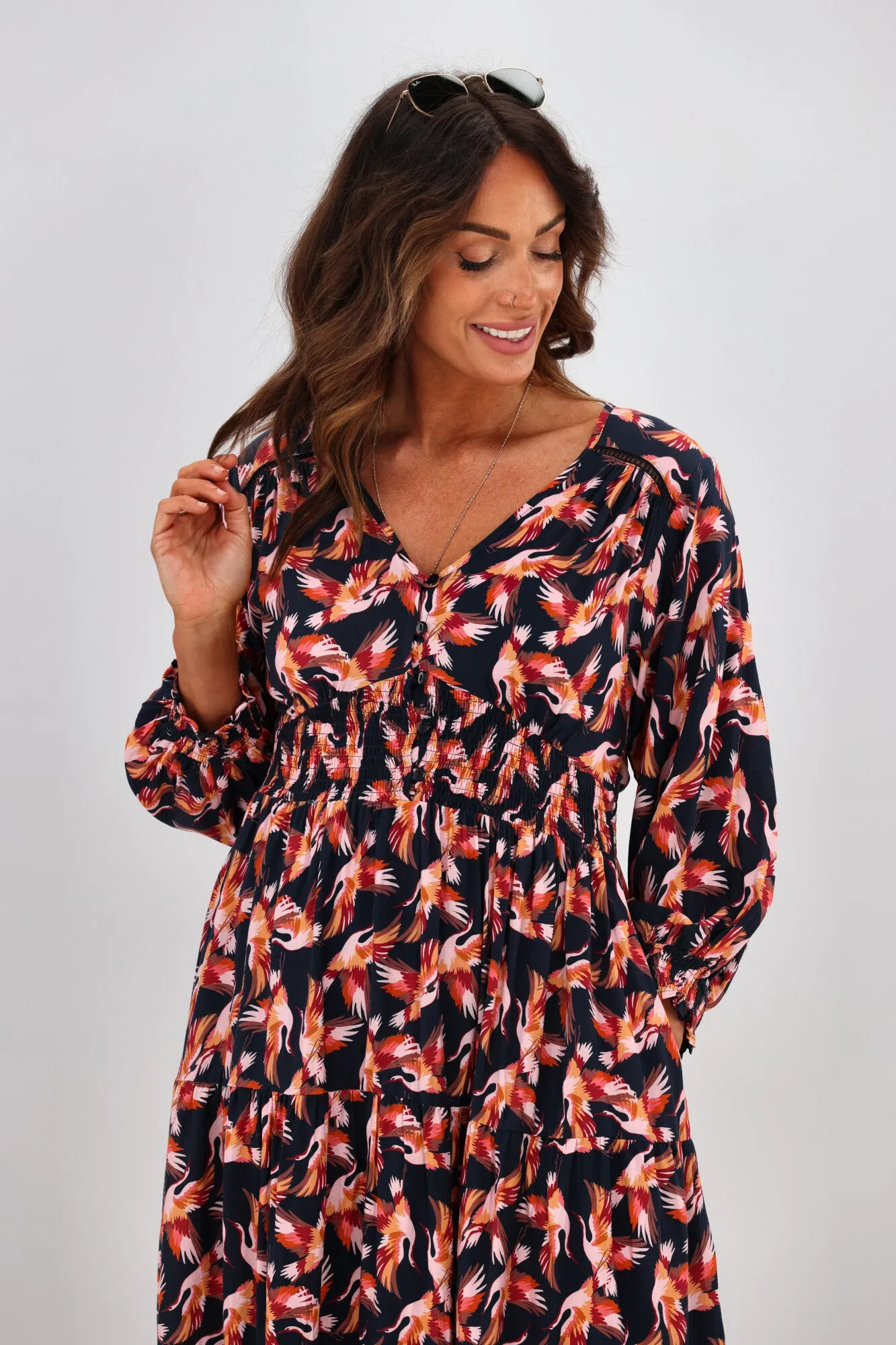 Sunday Boho Ada Dress Bird Print Navy sold by Shine On product image thumbnail 2