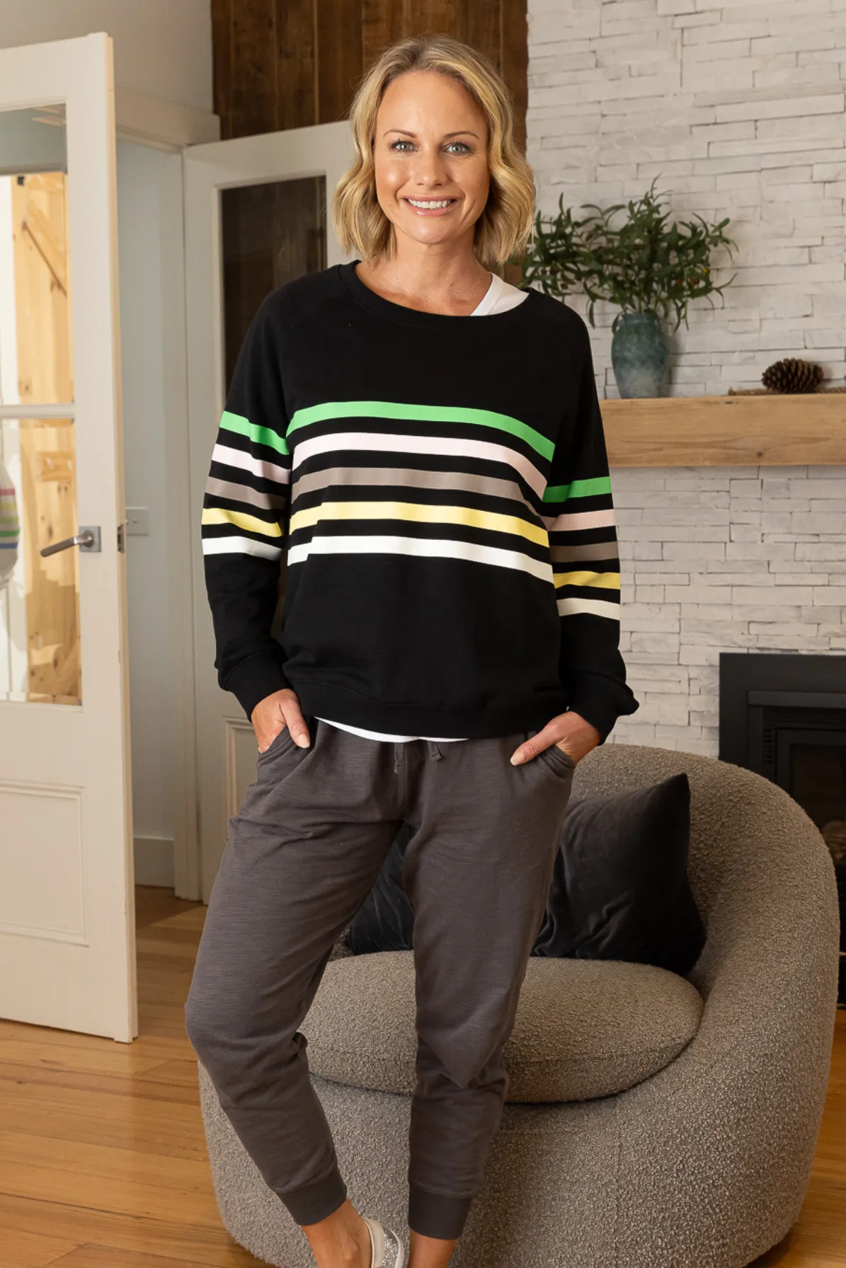 Jovie The Label Forever Sweater Black/ Multi Stripes sold by Shine On product image thumbnail 2