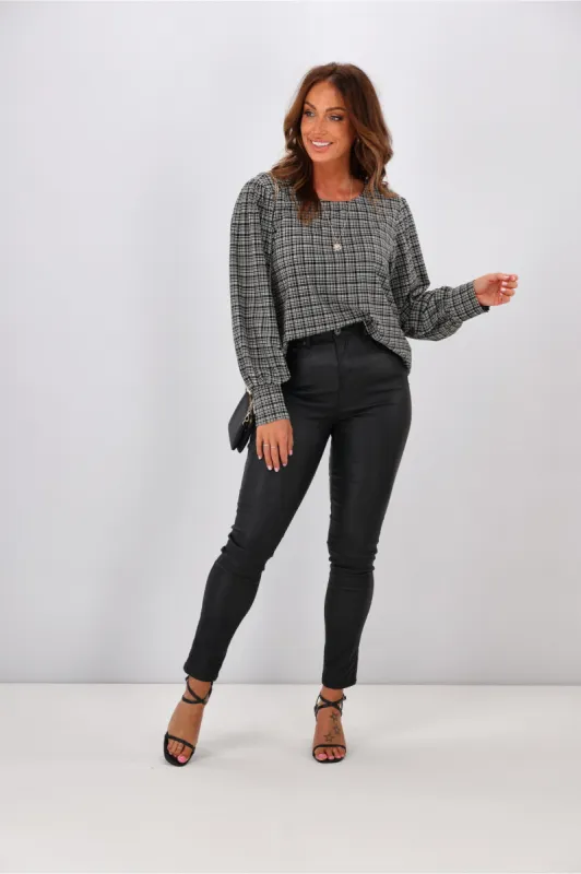 Shine On Label Tayla Gathered Gingham Top Black White sold by Shine On