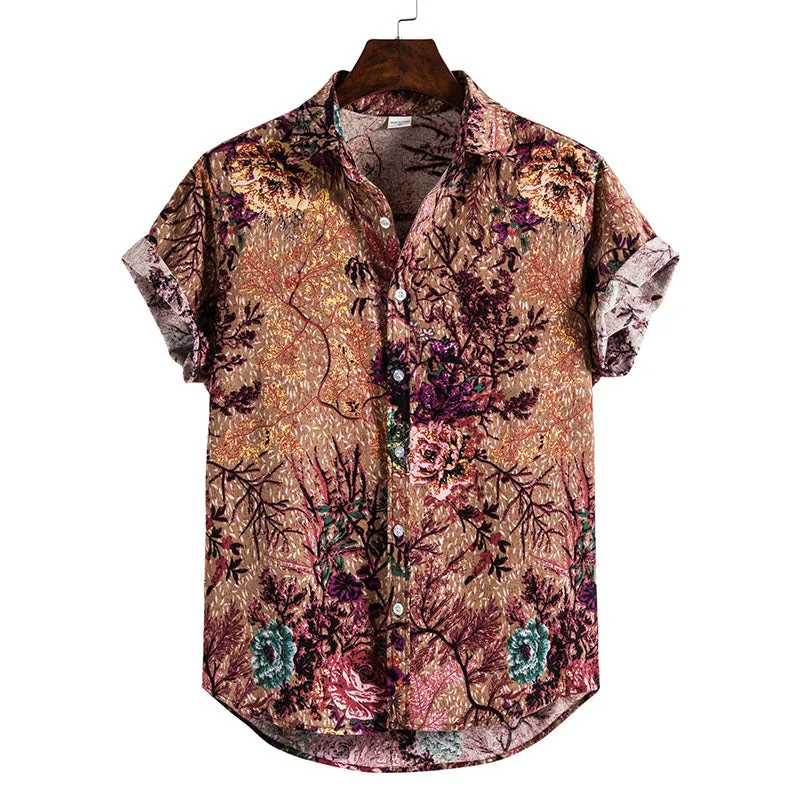 Cotton And Linen Printed Pocket Button-down Shirt sold by Shopnova