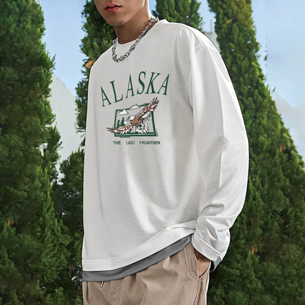 Alaska Eagle Print Men's Loose Long Sleeve T-Shirts-B sold by Shopnova product image thumbnail 3