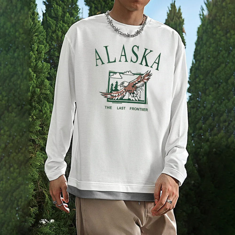 Alaska Eagle Print Men's Loose Long Sleeve T-Shirts-B sold by Shopnova