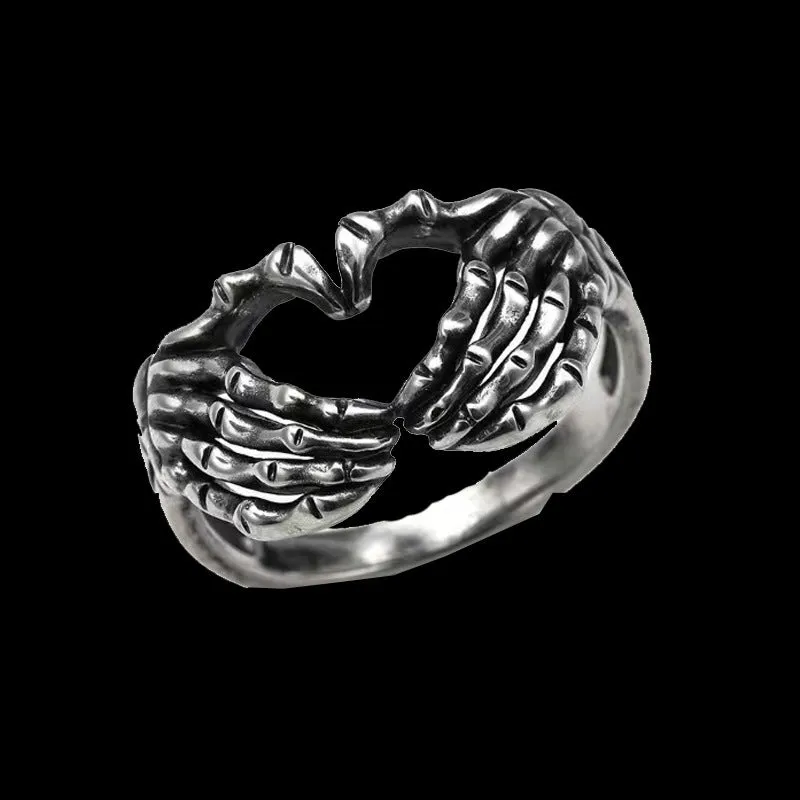Edgy Skull Hand Heart Design Motorcycle Style Stainless Steel Ring sold by Shopnova