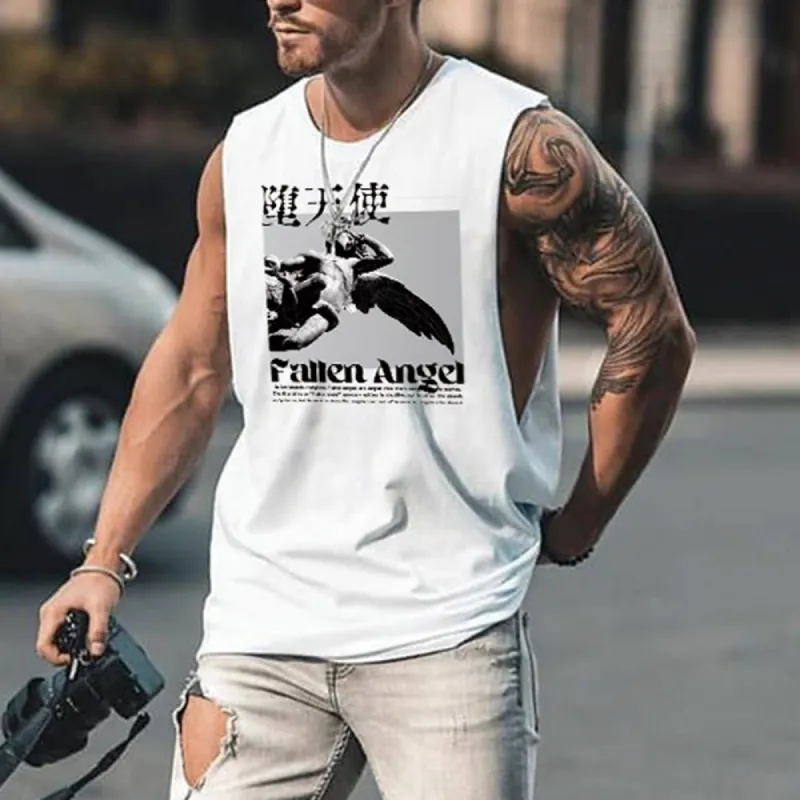 Fallen Angel Graphic Print Casual Loose Men's Tank Top sold by Shopnova