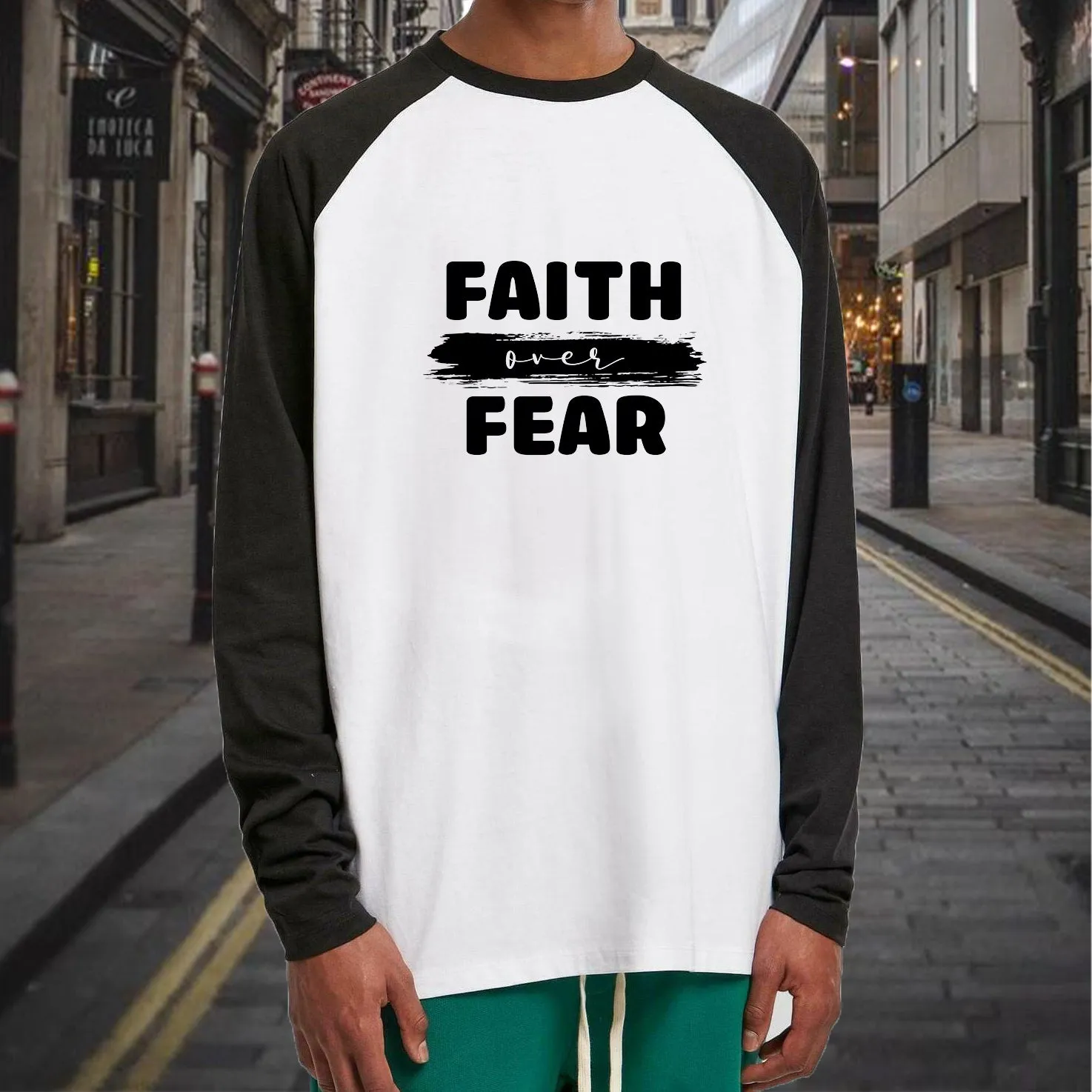 Faith Over Fear Men's Reglan Cotton Tee sold by Shopnova