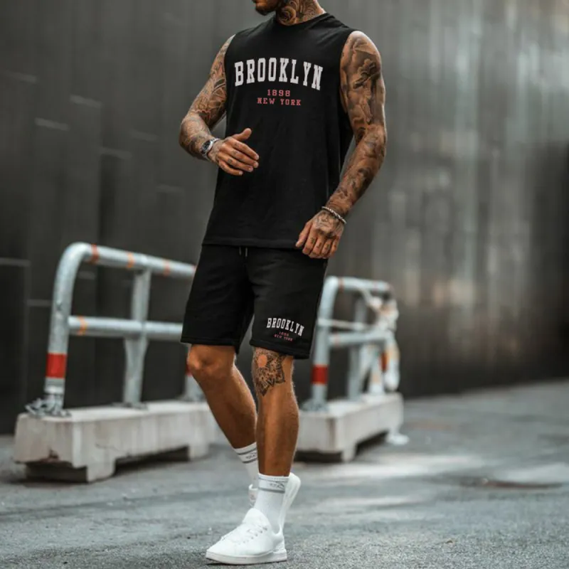 Brooklyn Men's Streetwear Tank Top Tracksuits-C sold by Shopnova