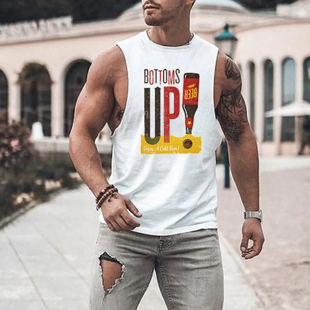 Fun Beer Alphabet Graphic Print Casual Men's Tank Top sold by Shopnova