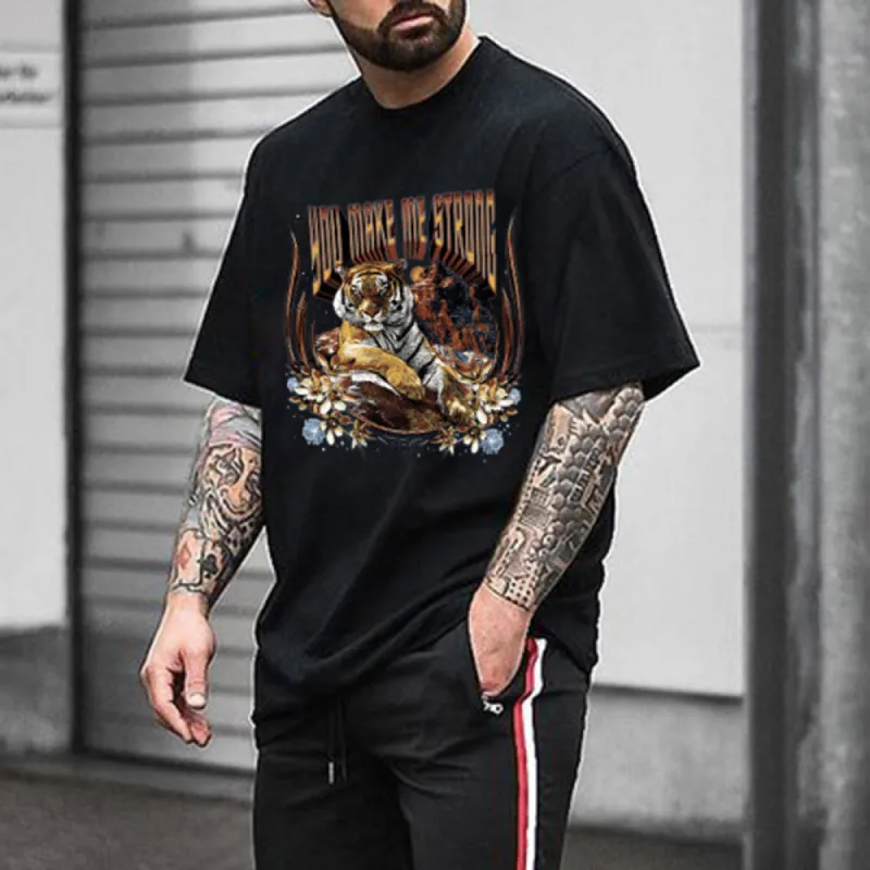 Tiger Graphic Print Loose Men's Short Sleeve T-Shirt sold by Shopnova