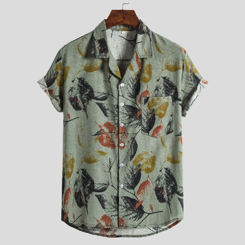 Cotton And Linen Printed Pocket Button-down Shirt sold by Shopnova