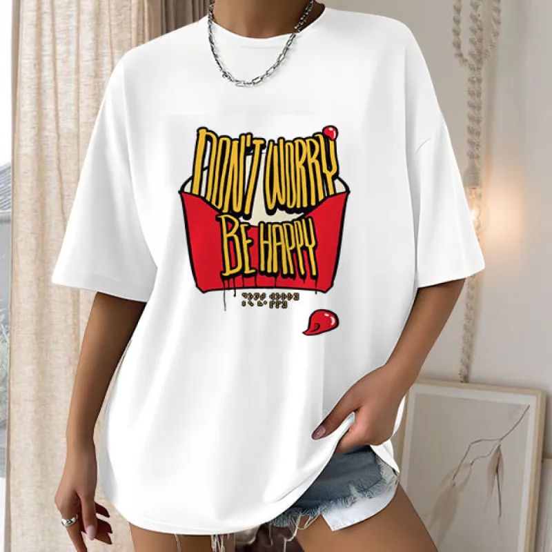 French Fries Print Women's Oversize T-shirt with Braille Design sold by Shopnova