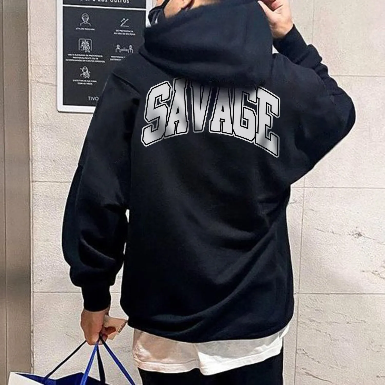 Savage Back Print Fleece Oversize Hoodie 320g sold by Shopnova