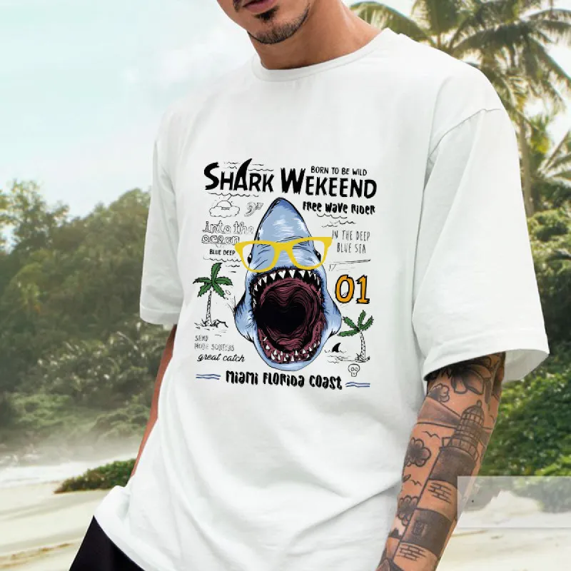 Born To Be Wild Shark Print Men's Oversized Tee sold by Shopnova