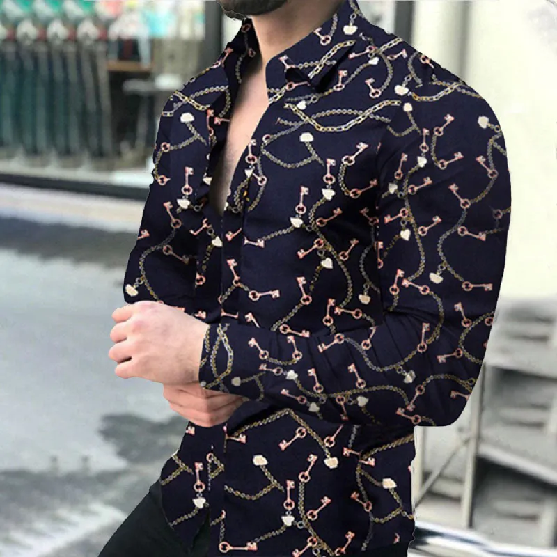 Clearance-Casual Long-sleeved Printed Shirt-M sold by Shopnova
