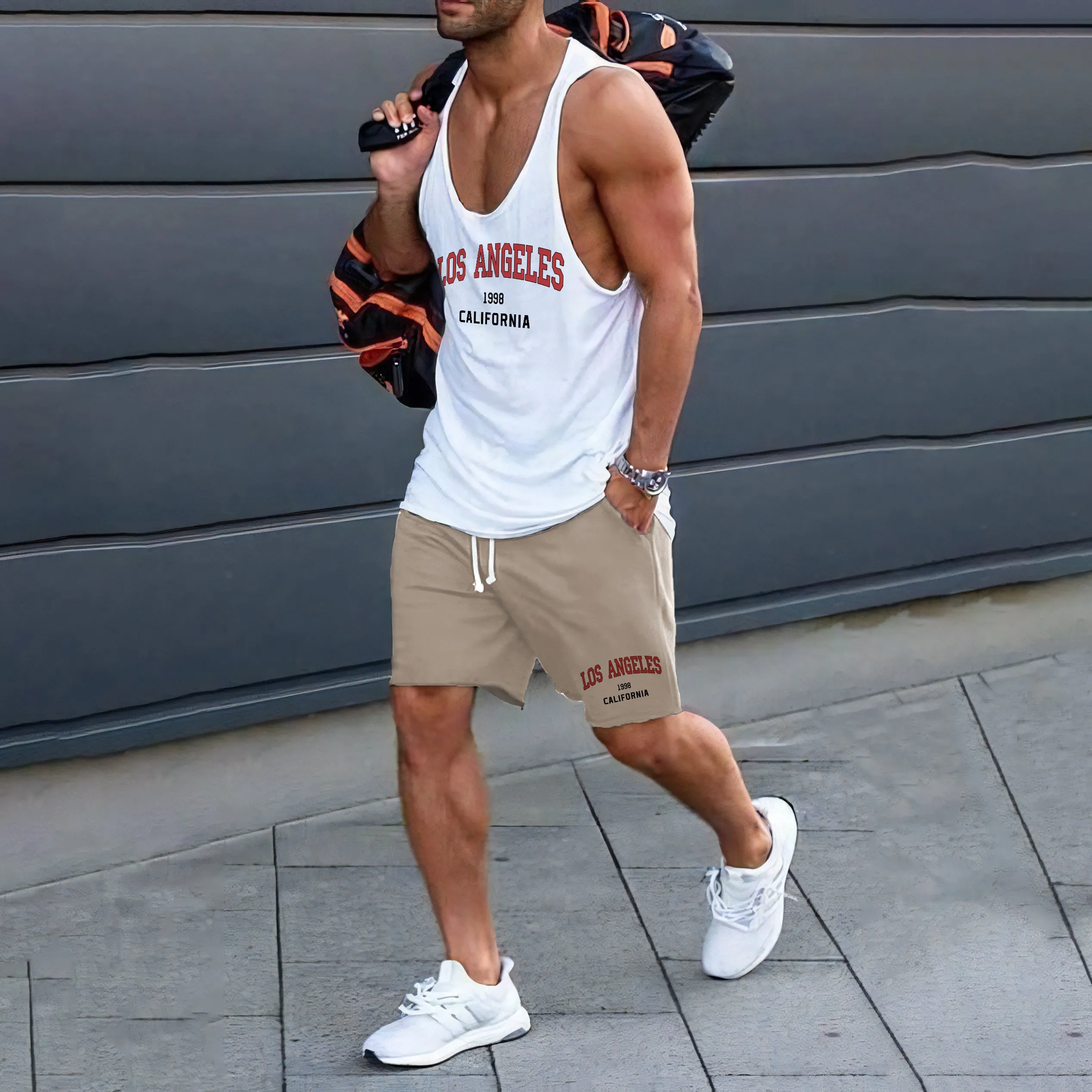 Los Angeles Men's Streetwear Tank Top Tracksuits-A sold by Shopnova
