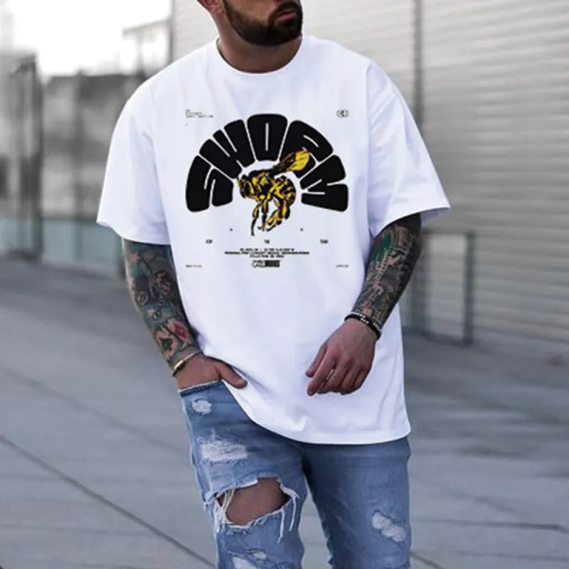 Bee Graphic Print Loose Men's Short Sleeve T-Shirt sold by Shopnova