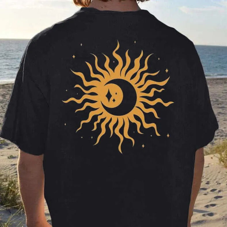 Black Statement Street Sun Print Crew Neck Short Sleeve T-Shirt sold by Shopnova product image thumbnail 2