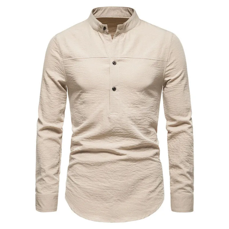 Cotton And Linen Printed Pocket Button-down Shirt sold by Shopnova