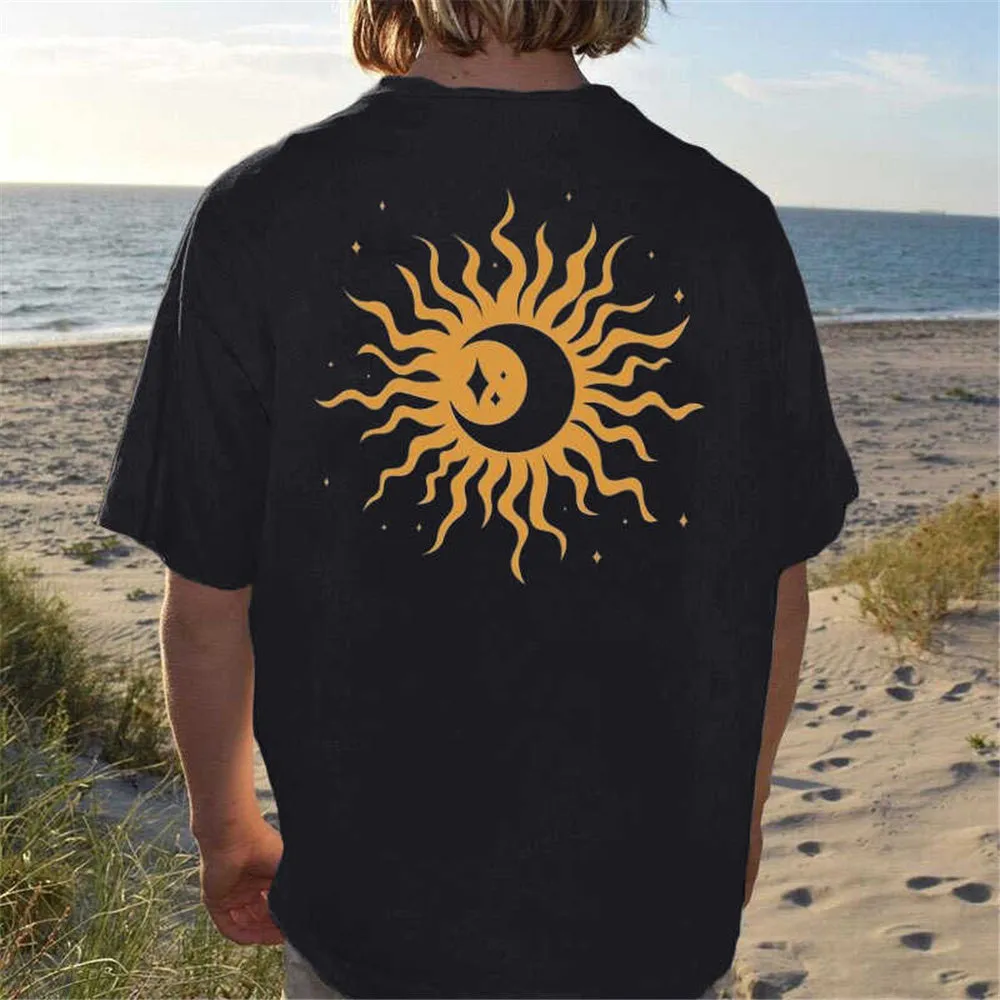 Black Statement Street Sun Print Crew Neck Short Sleeve T-Shirt sold by Shopnova product image thumbnail 3