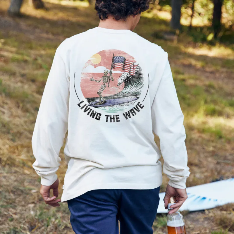 Living the Wave Men's Skull Print Long Sleeve T-Shirts-B sold by Shopnova