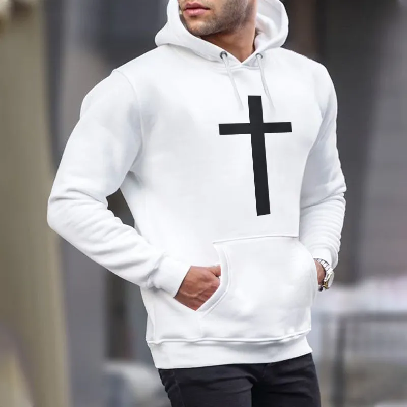 Men's Cross Printed Stylish Loose Fit Hoodies sold by Shopnova