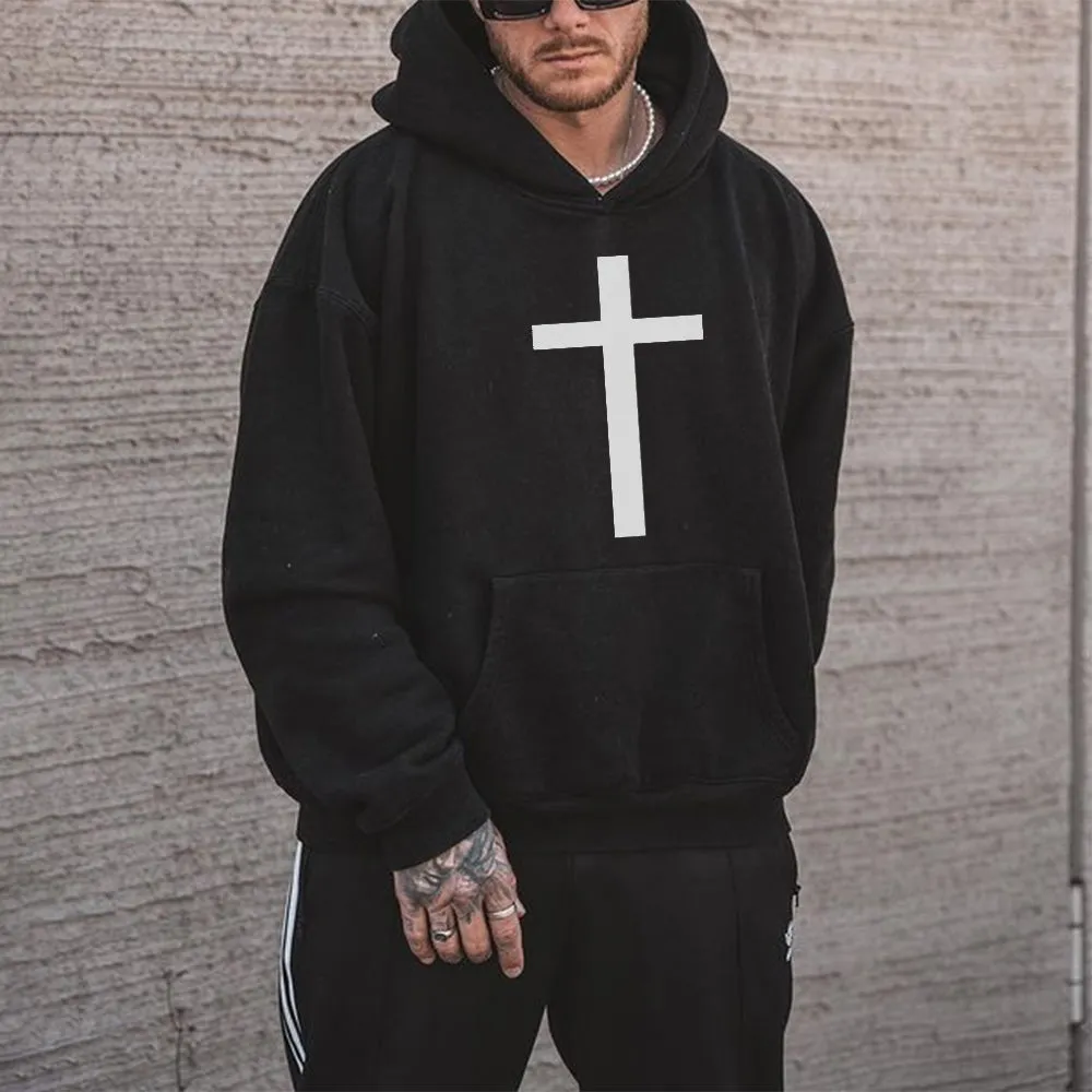 Men's Cross Printed Stylish Loose Fit Hoodies sold by Shopnova product image thumbnail 5