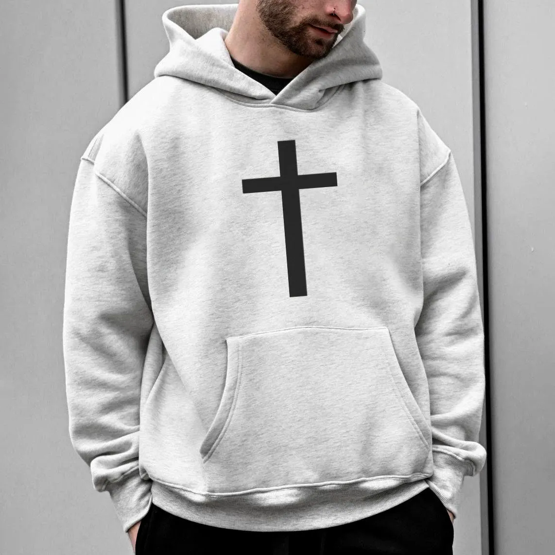 Men's Cross Printed Stylish Loose Fit Hoodies sold by Shopnova product image thumbnail 2