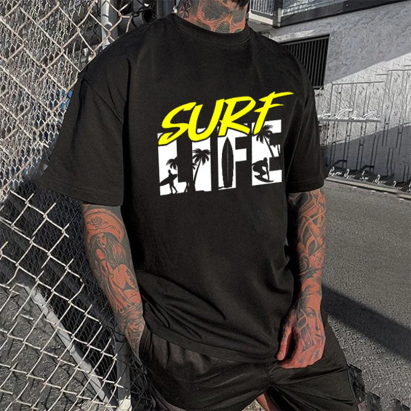 Men's Surf Life Palm Tree Letter Print T-shirt sold by Shopnova