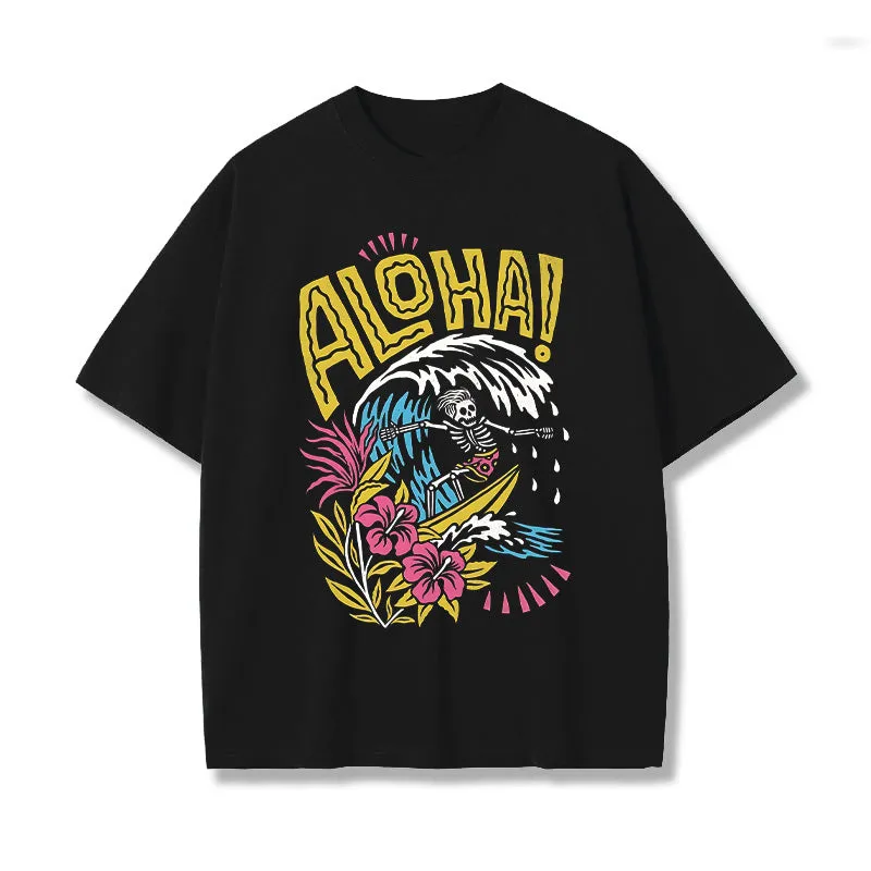 "Aloha" Skeleton Man Surfing Printed Men's T-shirt sold by Shopnova product image thumbnail 5