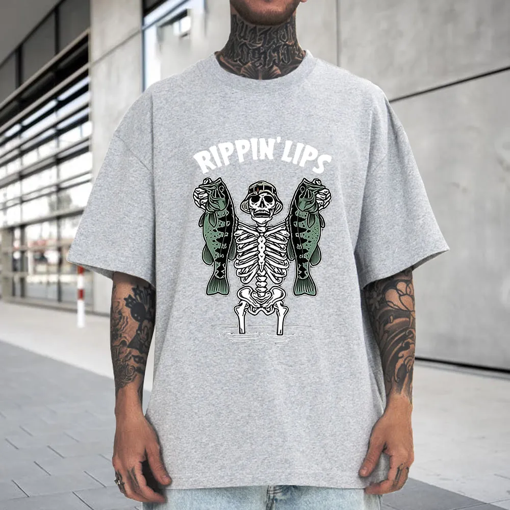 Skull and Fish Print Men's Cotton T-shirt sold by Shopnova