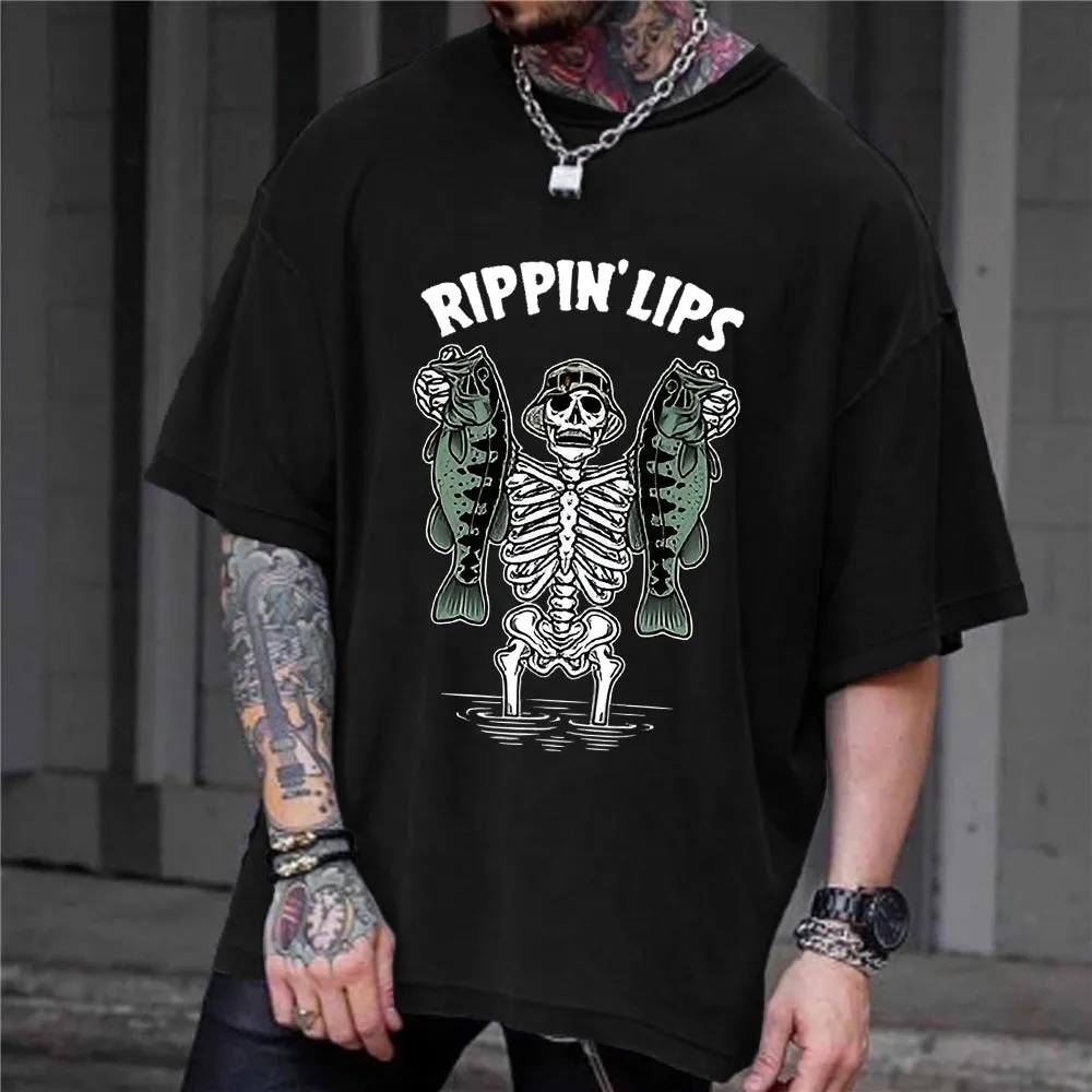 Skull and Fish Print Men's Cotton T-shirt sold by Shopnova product image thumbnail 3