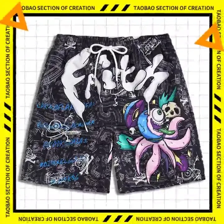 Men's beach pants loose casual cartoon printed shorts sold by Shopnova