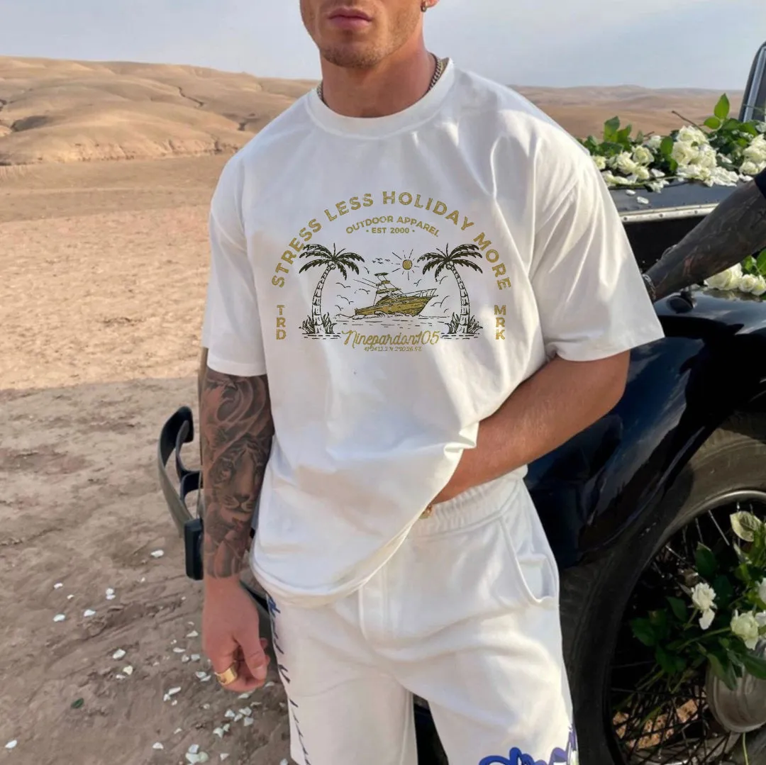 Beach Vacation Graphic Print Loose Casual Crewneck Men's T-Shirt sold by Shopnova product image thumbnail 2