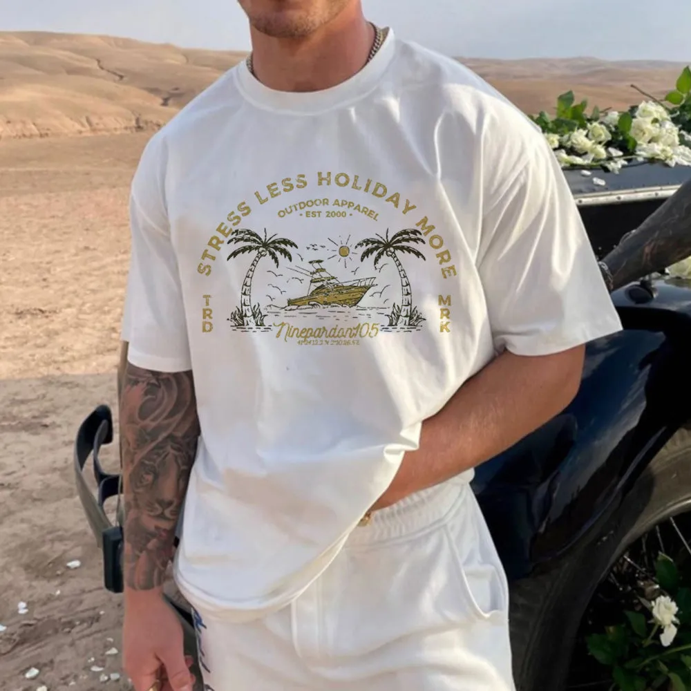 Beach Vacation Graphic Print Loose Casual Crewneck Men's T-Shirt sold by Shopnova