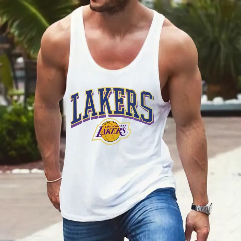 Alphabet Graphic Print Lakers Sports Crew Neck Tank Top sold by Shopnova