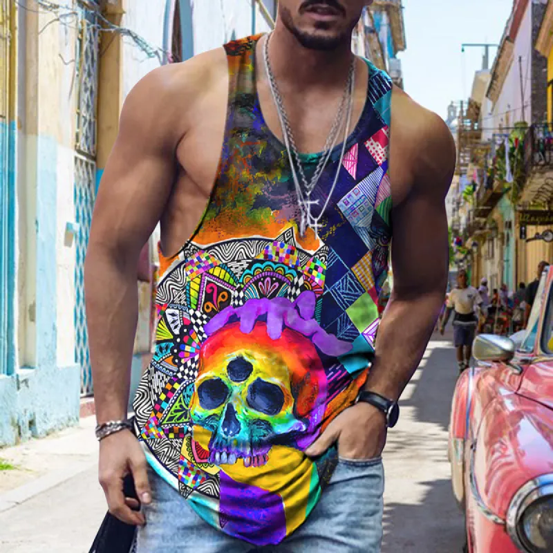 Street Trend Colorful Skull Print Casual Tank Top sold by Shopnova