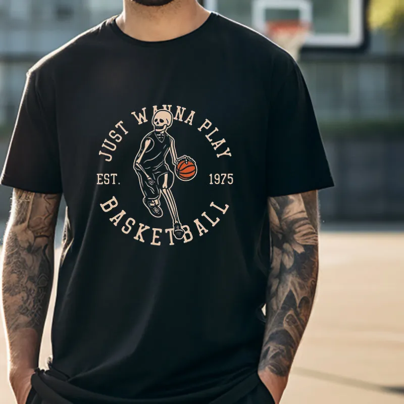 Men's Black Skull Print Basketball Lovers T-shirt sold by Shopnova