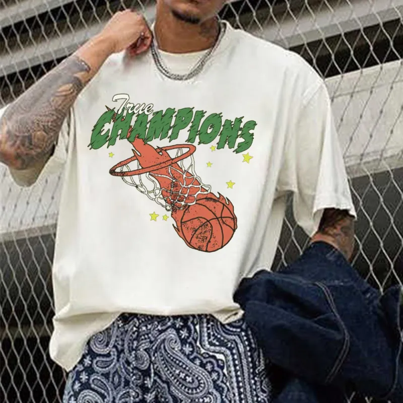 Basketball Graphic Print Casual Loose Men's Short Sleeve T-Shirt sold by Shopnova