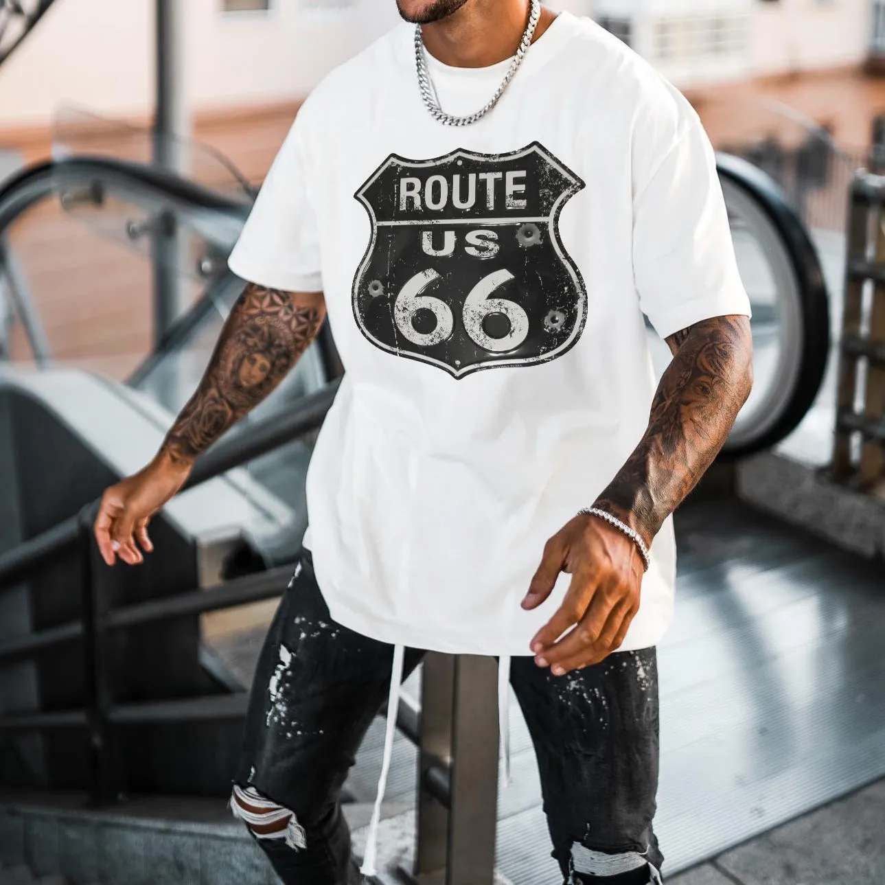 US Route 66 Historical Sign Men's T-Shirts sold by Shopnova product image thumbnail 2