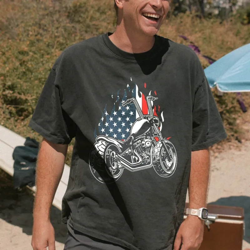 Moto Flag Graphic Print Casual Loose Men's T-Shirt sold by Shopnova
