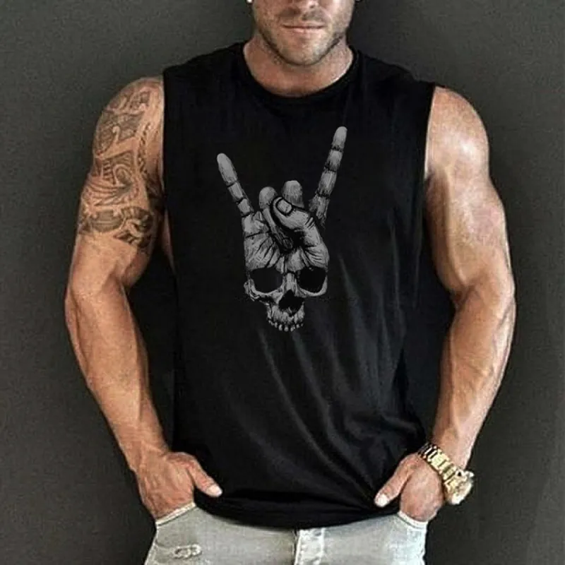 Trendy Skull Hand Print Sleeveless Casual Tank Top sold by Shopnova
