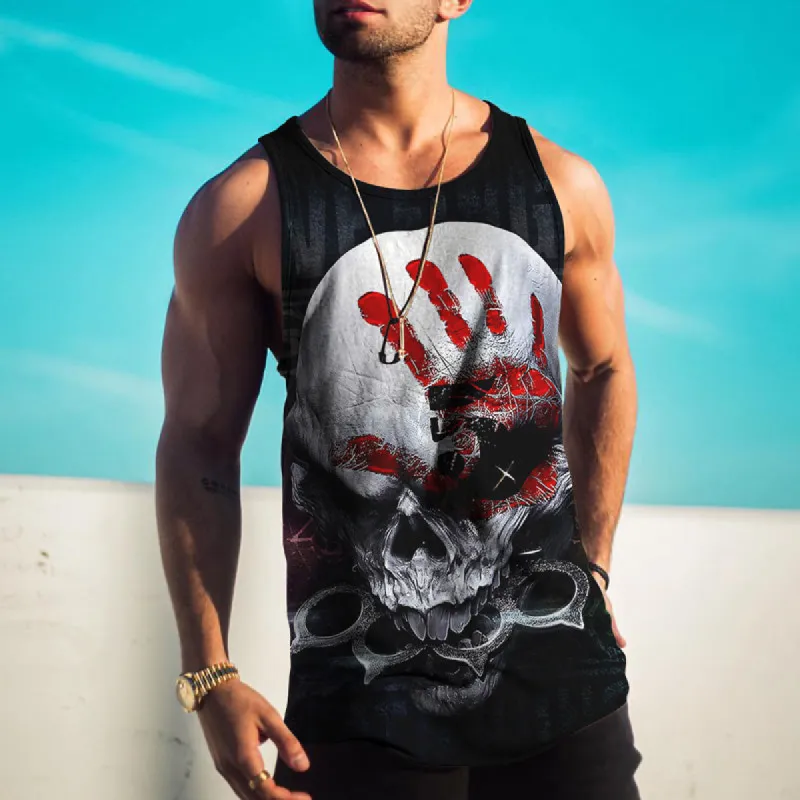 Street Trend Personalized Palm Print Skull Print Casual Vest sold by Shopnova