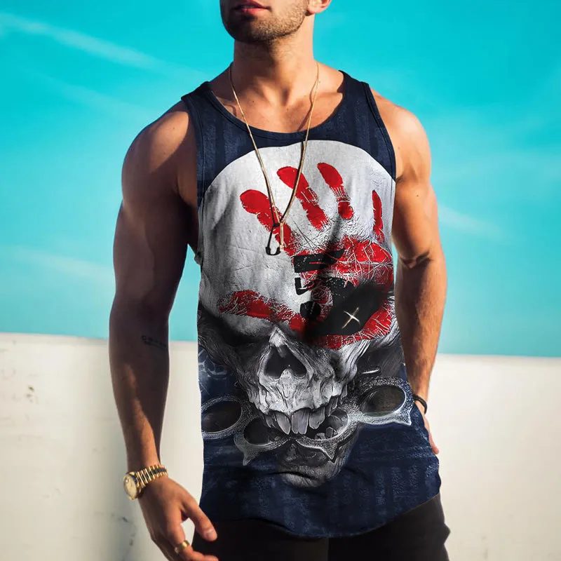 Street Trend Personalized Palm Print Skull Print Casual Vest sold by Shopnova product image thumbnail 2