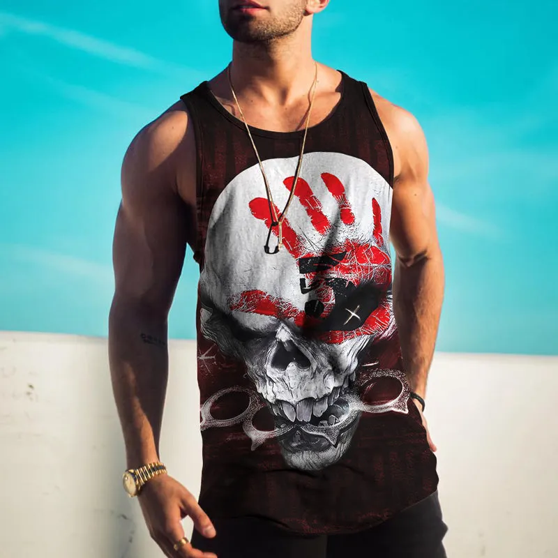 Street Trend Personalized Palm Print Skull Print Casual Vest sold by Shopnova product image thumbnail 3