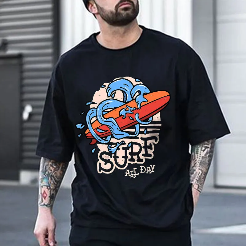 Ocean Waves Surfboard Print Vacation Vibes Men's T-shirt sold by Shopnova